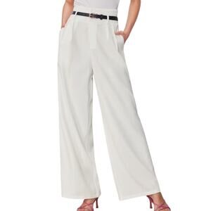 Cider Women's XLarge White Belted High Waisted Long Oversized Pleated Trousers